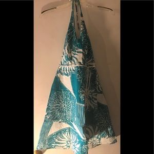 Ann Taylor Petites Lined Halter A Line Dress, Size: 0P, Color: Turquoise & White